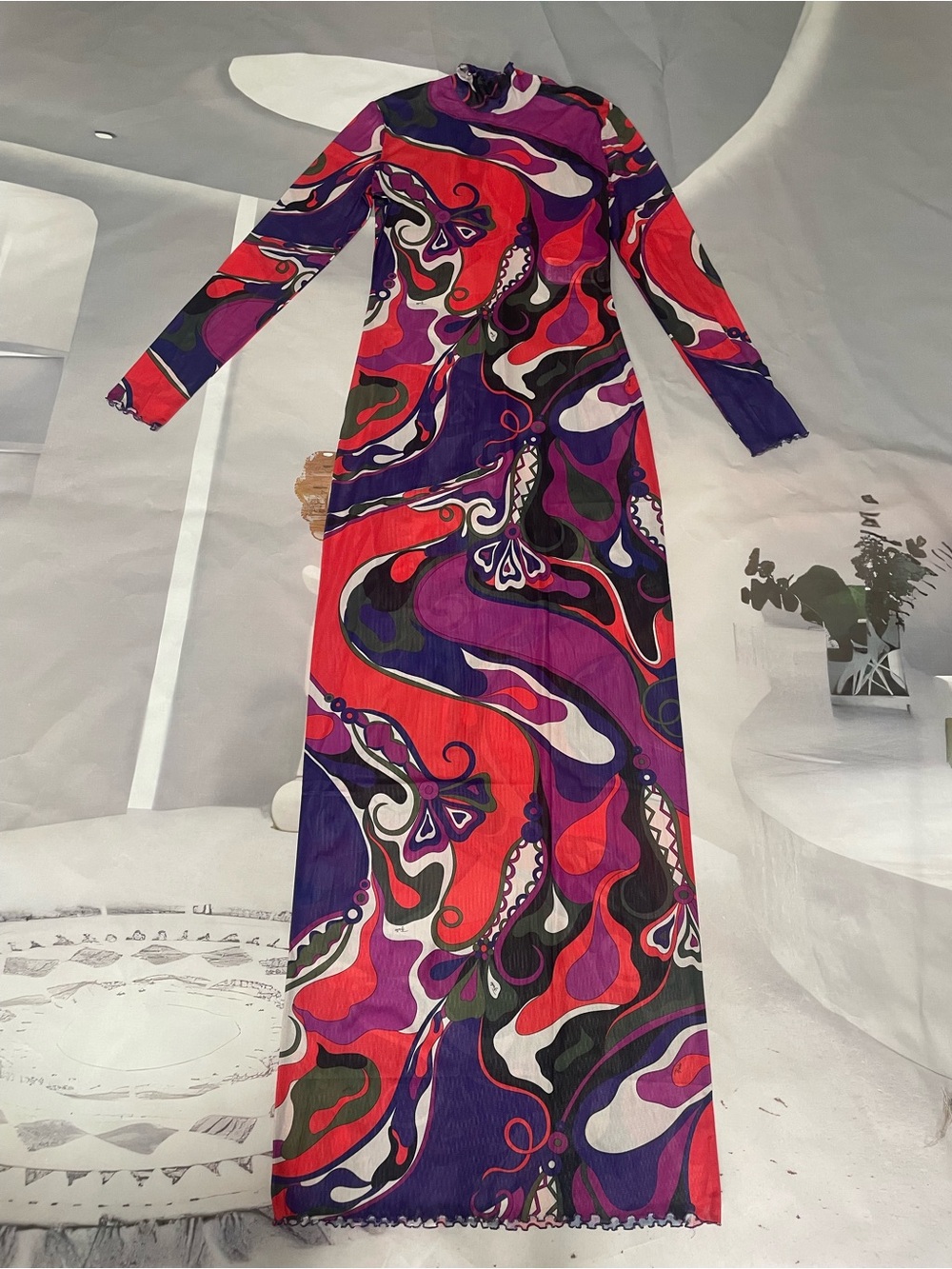 Emilio Pucci Purple Multi-Color Turtleneck Maxi Dress - Picture 2 of 8